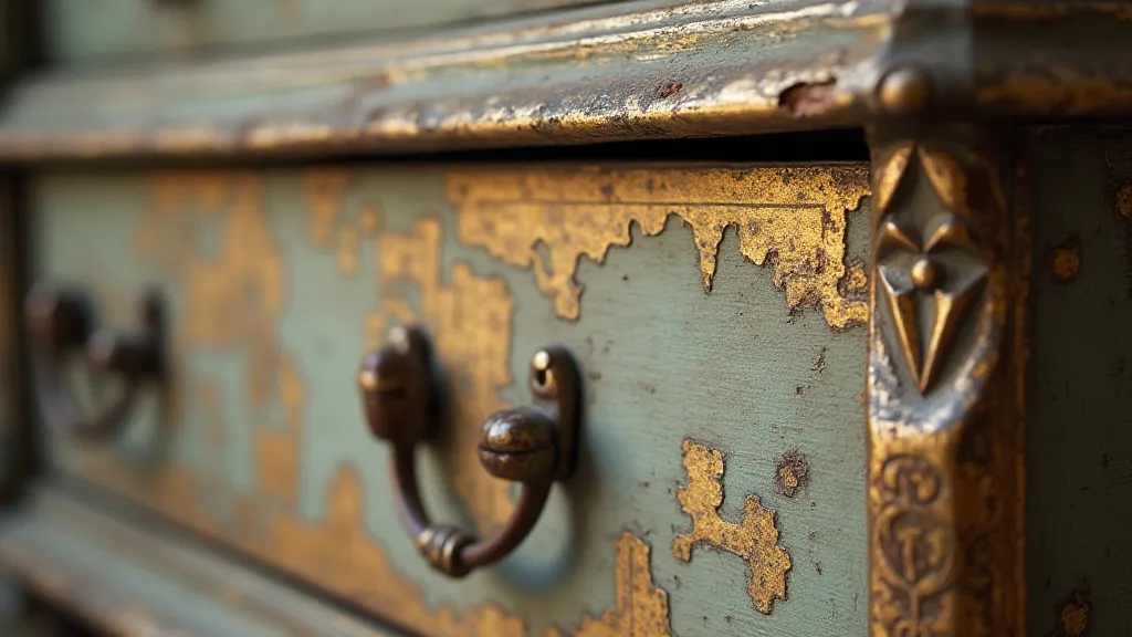 Faded and chipped antique gold leaf detail