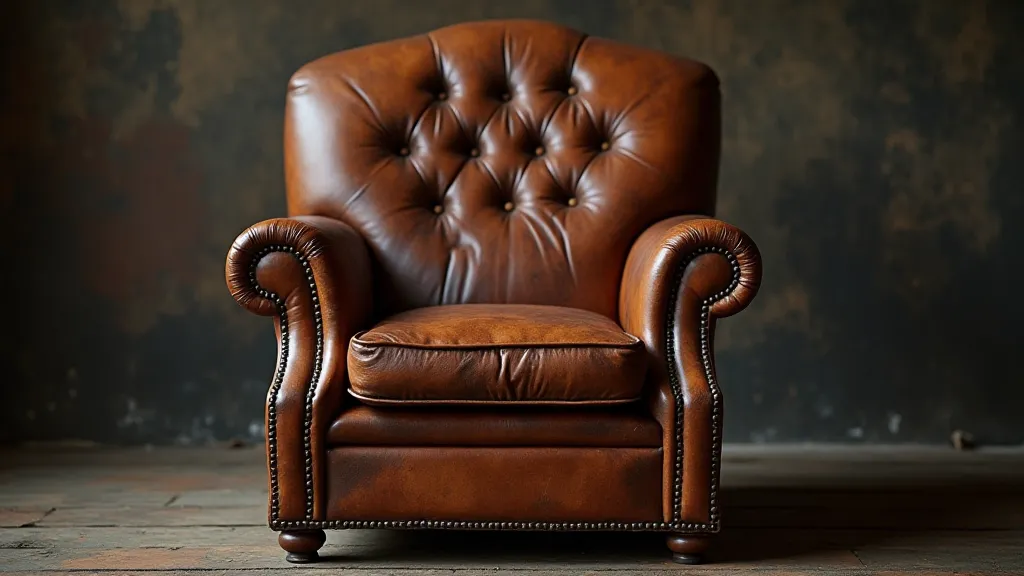 Antique leather armchair with worn patina