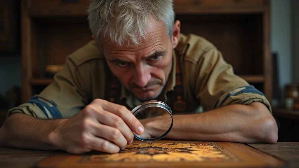 Craftsman examining an inlay with a magnifying glass