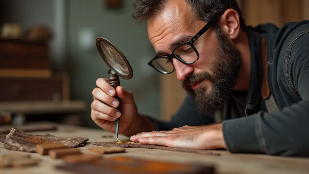 Craftsman identifying antique furniture wood