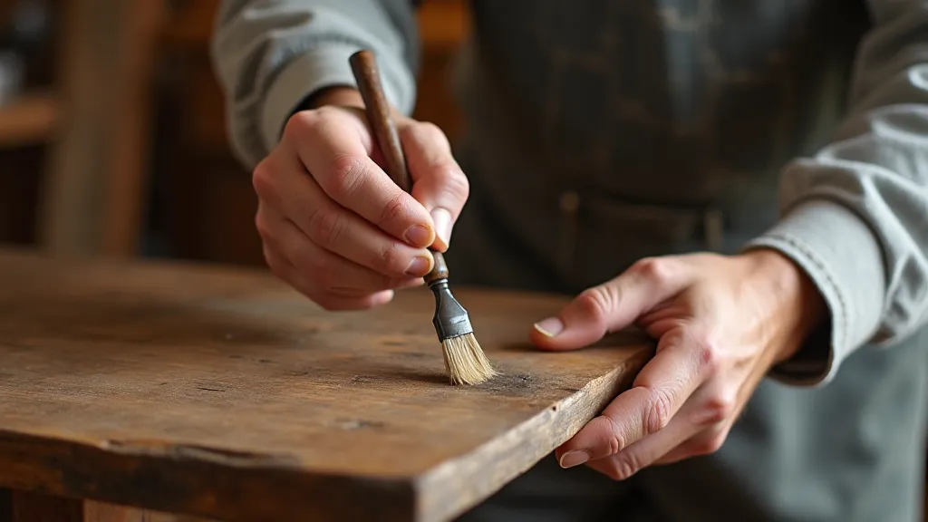 Craftsman applying finish to restored antique furniture.