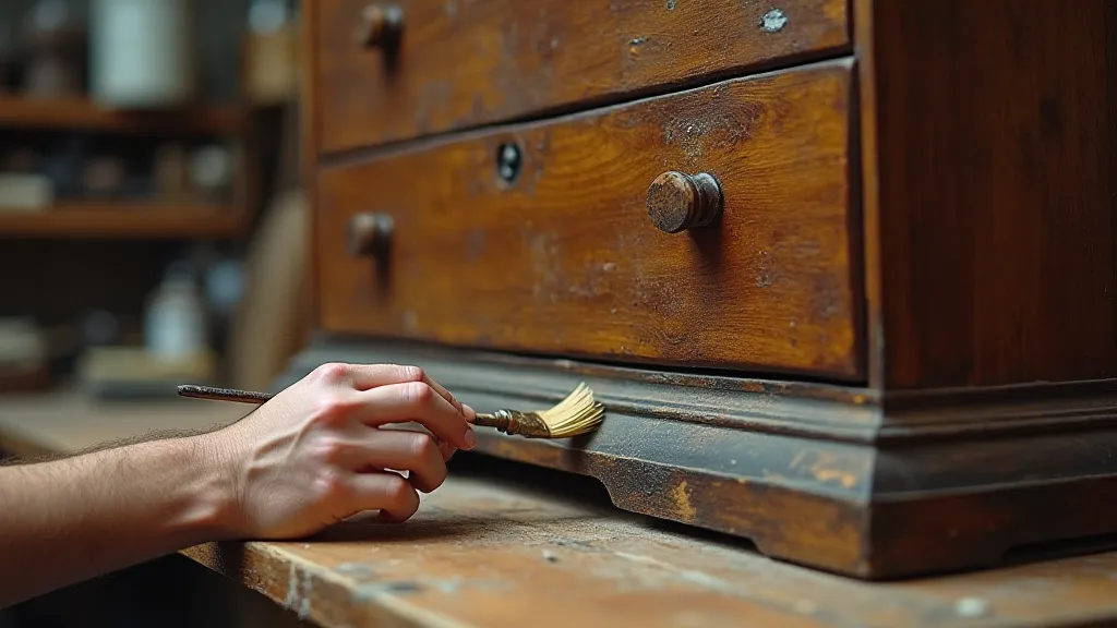 Revealing floral patterns beneath modern paint on a dresser
