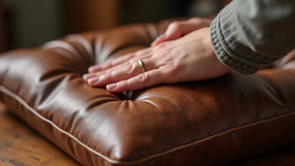 Applying leather conditioner to antique leather cushion