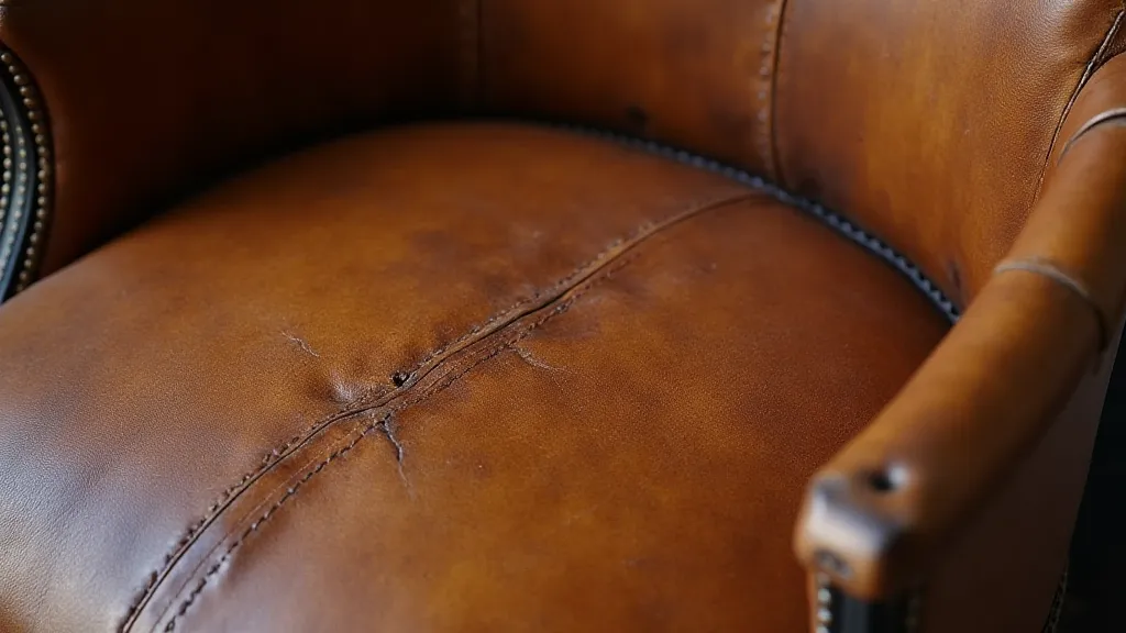 Repaired crack on antique leather seat