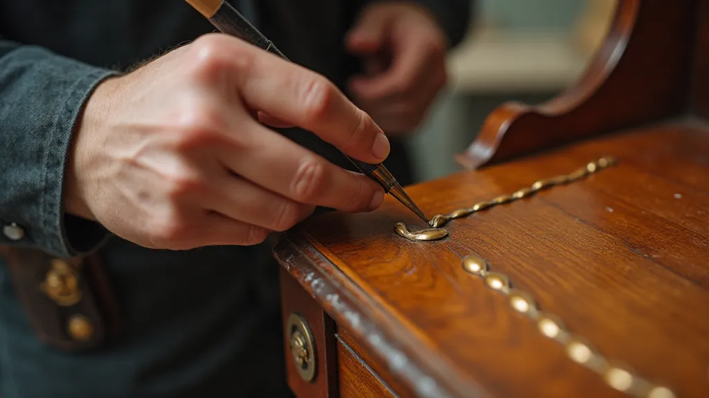 Craftsman applying glue to veneer chip