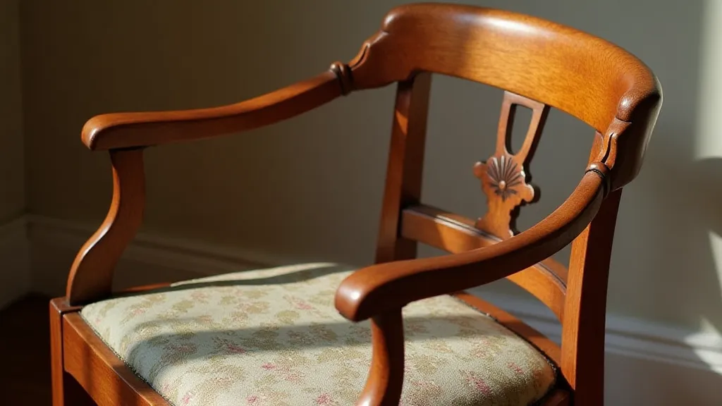 A beautifully restored antique chair, showcasing a fresh finish and repaired upholstery.