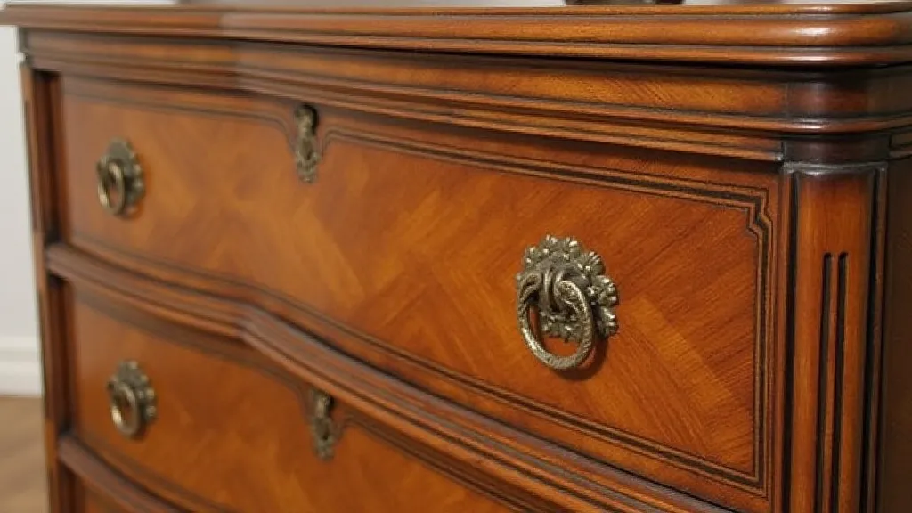 Restored antique chest of drawers with corrected color variations.