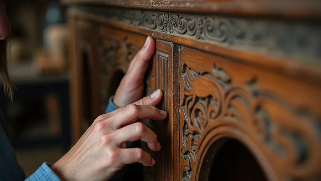 Restorer's hands carefully cleaning a carved detail