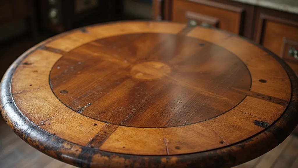 Antique table with a water ring damage