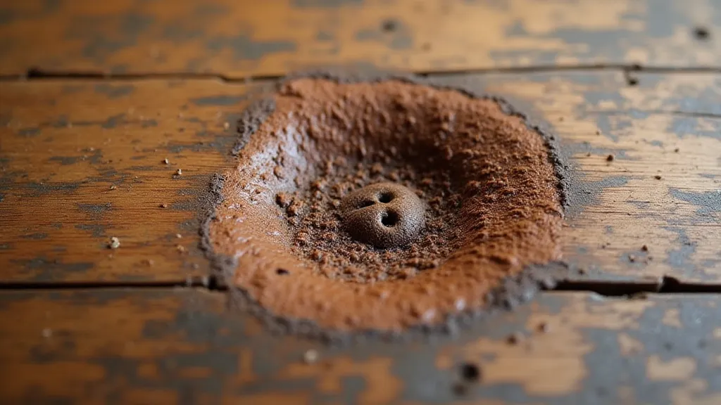 Close up of woodworm exit holes